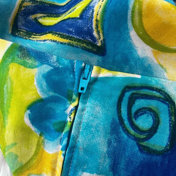 Vintage 90s Jessica Howard Yellow and Blue Abstract Mini Dress - Picture 3 of 12